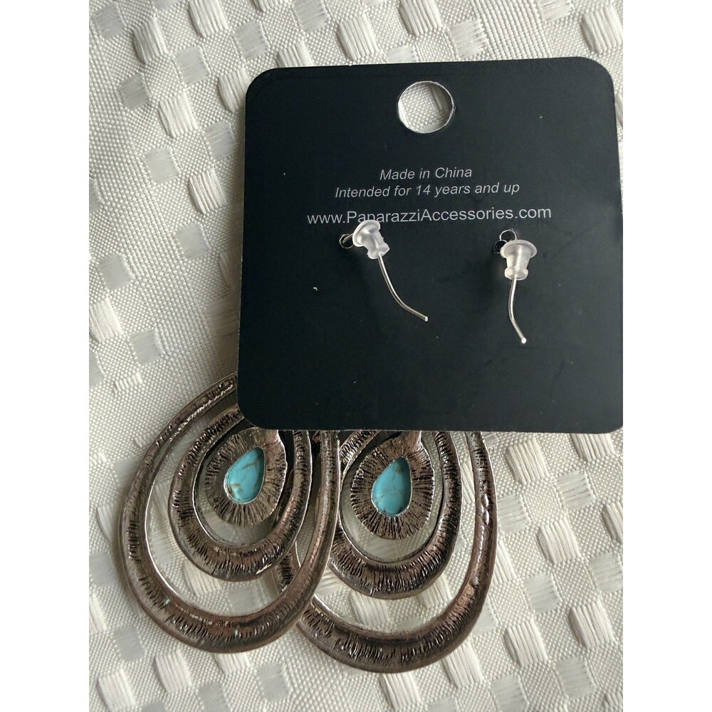 Paparazzi Hanging Earrings Terra Teardrops Boho style Southwest Turquoise - Picture 2 of 2